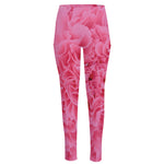 Pink Carnation Flower Print High-Waisted Pocket Leggings