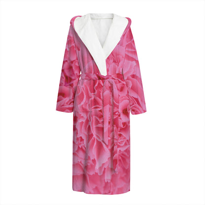 Pink Carnation Flower Print Hooded Bathrobe