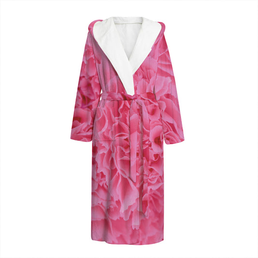 Pink Carnation Flower Print Hooded Bathrobe