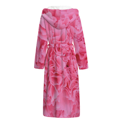 Pink Carnation Flower Print Hooded Bathrobe