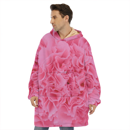 Pink Carnation Flower Print Hoodie Blanket