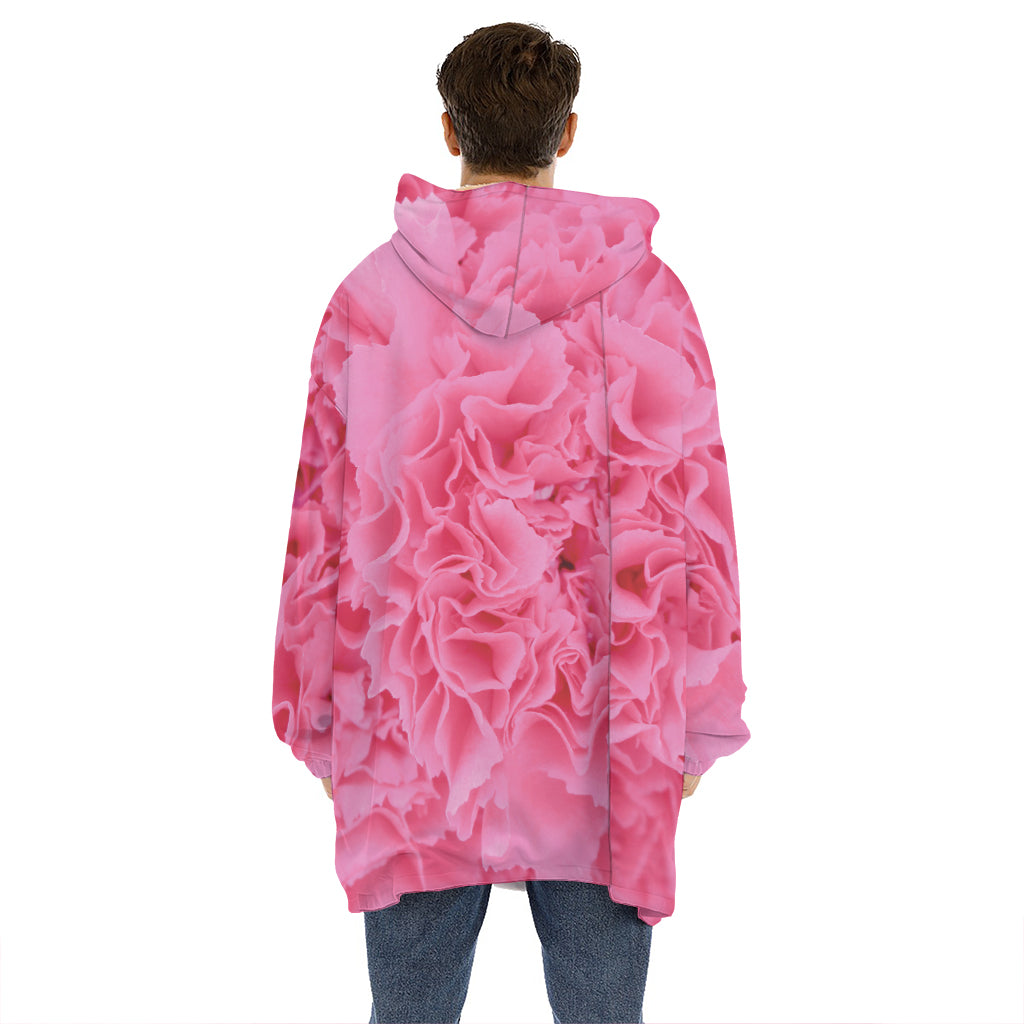 Pink Carnation Flower Print Hoodie Blanket
