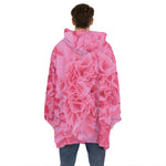 Pink Carnation Flower Print Hoodie Blanket