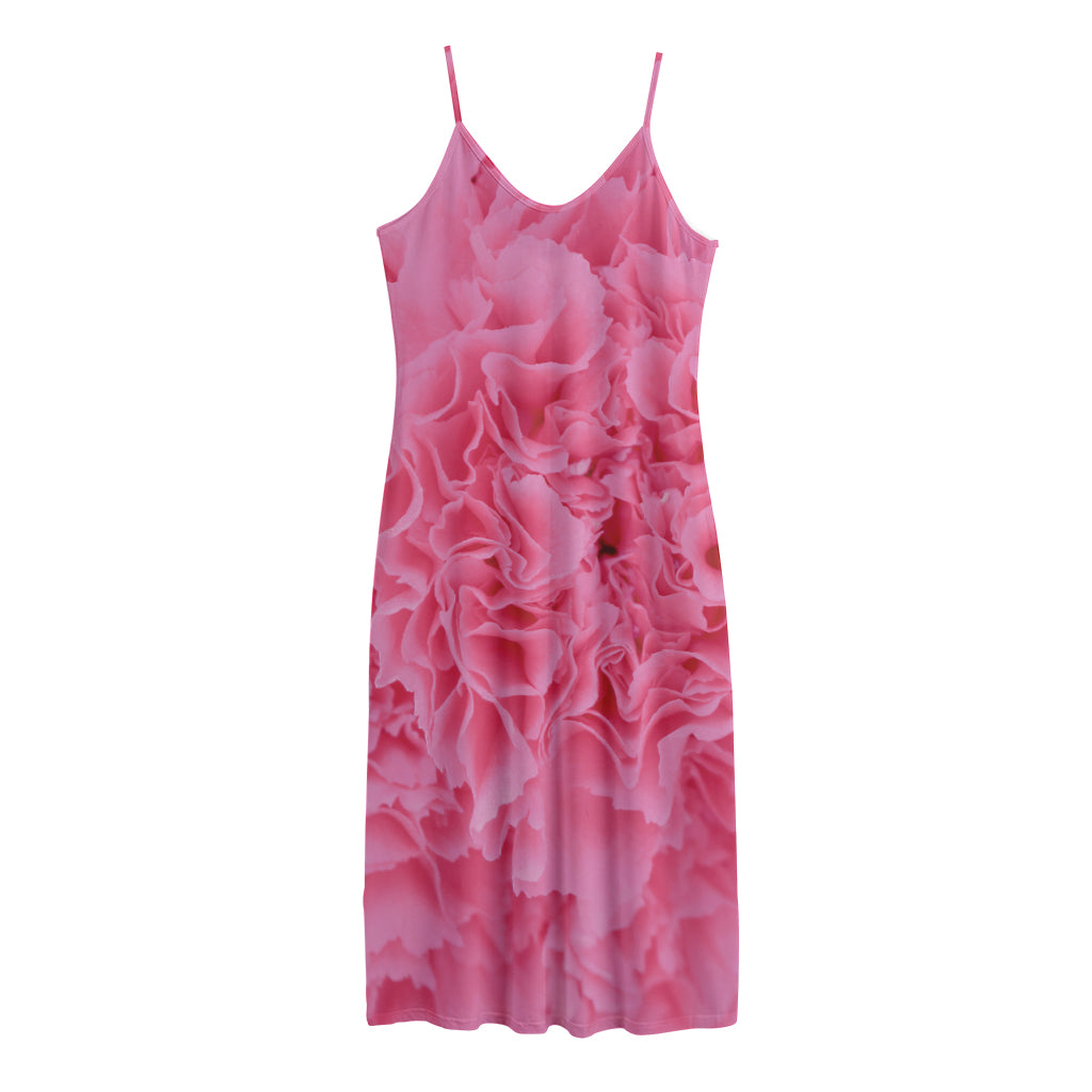 Pink Carnation Flower Print Jersey Midi Cami Dress