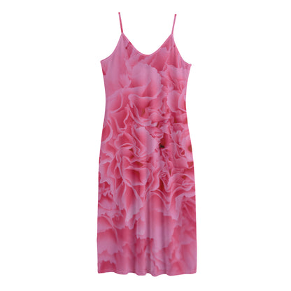 Pink Carnation Flower Print Jersey Midi Cami Dress