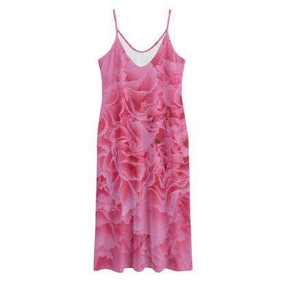 Pink Carnation Flower Print Jersey Midi Cami Dress