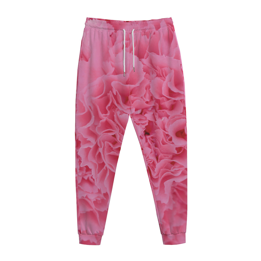 Pink Carnation Flower Print Jogger Pants