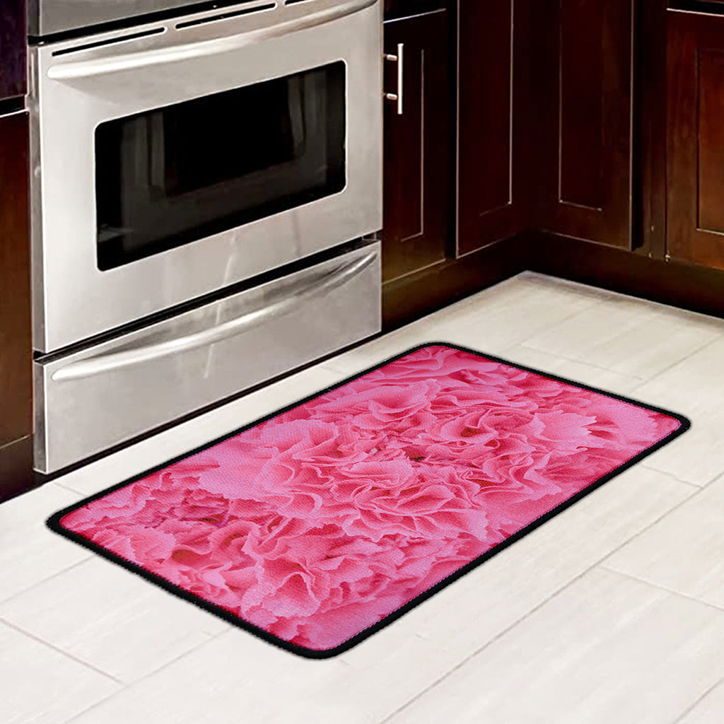 Pink Carnation Flower Print Kitchen Mat