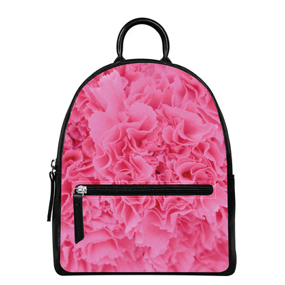 Pink Carnation Flower Print Leather Backpack