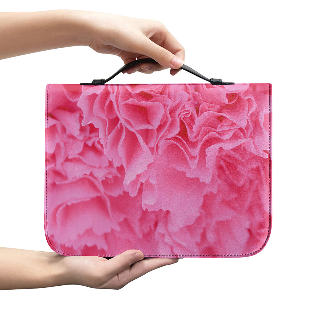 Pink Carnation Flower Print Leather Bible Cover