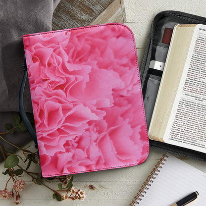 Pink Carnation Flower Print Leather Bible Cover