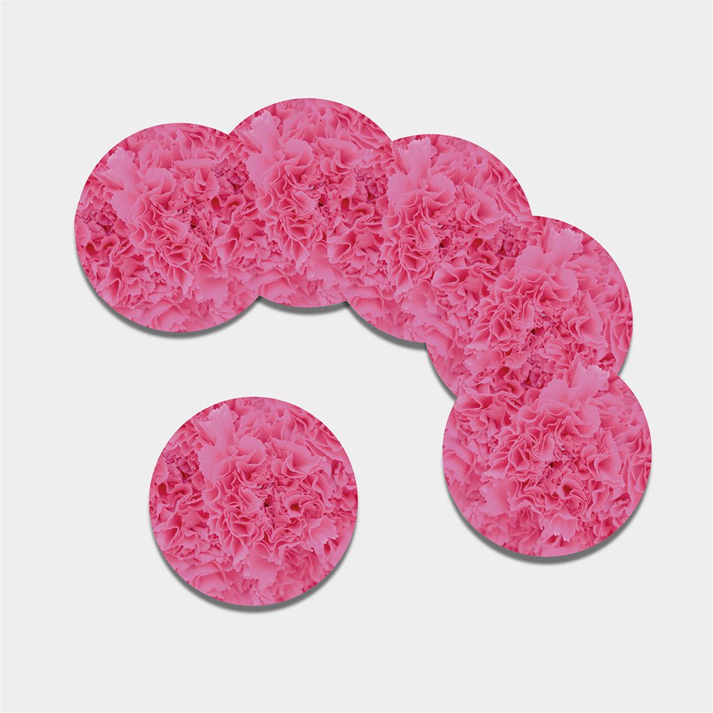 Pink Carnation Flower Print Leather Coaster Set