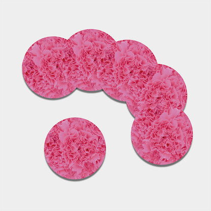 Pink Carnation Flower Print Leather Coaster Set