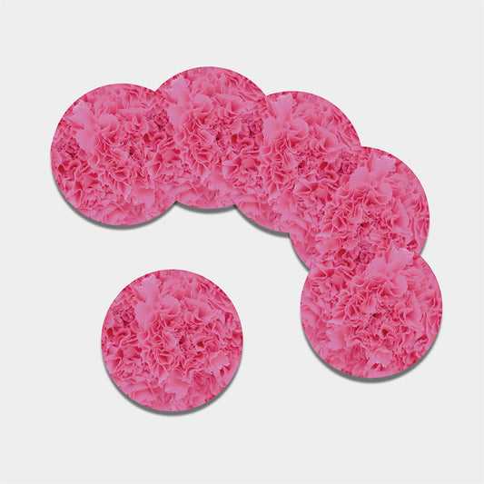 Pink Carnation Flower Print Leather Coaster Set
