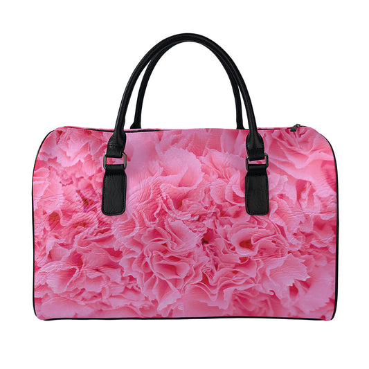 Pink Carnation Flower Print Leather Duffle Bag