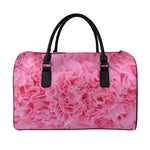 Pink Carnation Flower Print Leather Duffle Bag