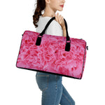 Pink Carnation Flower Print Leather Duffle Bag