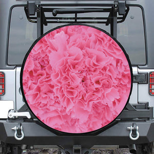 Pink Carnation Flower Print Leather Spare Tire Cover