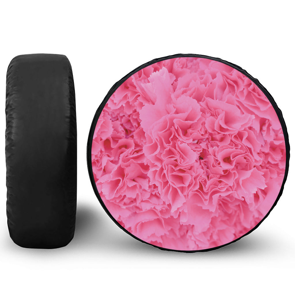 Pink Carnation Flower Print Leather Spare Tire Cover