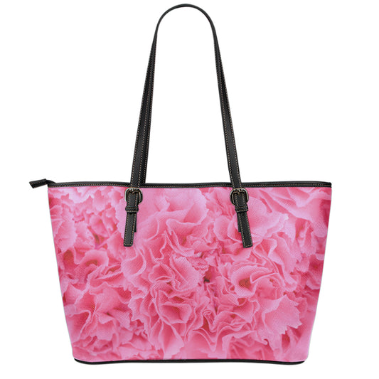Pink Carnation Flower Print Leather Tote Bag