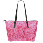 Pink Carnation Flower Print Leather Tote Bag