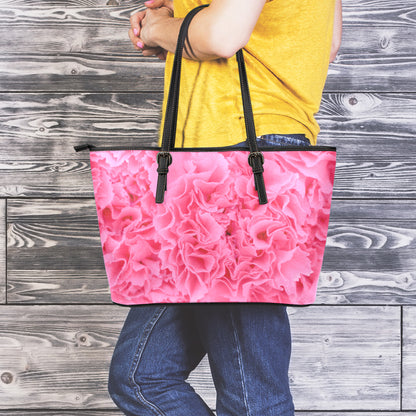 Pink Carnation Flower Print Leather Tote Bag
