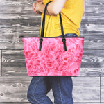 Pink Carnation Flower Print Leather Tote Bag
