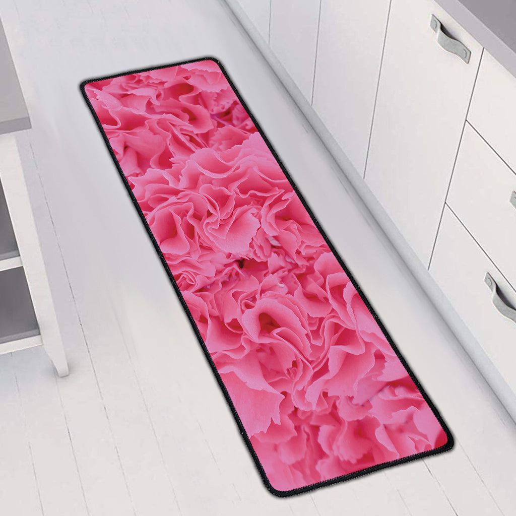 Pink Carnation Flower Print Long Kitchen Mat