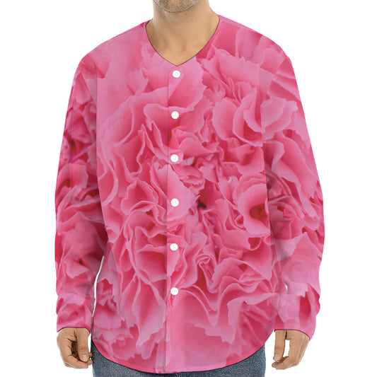 Pink Carnation Flower Print Long Sleeve Baseball Jersey