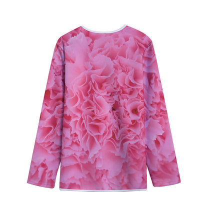 Pink Carnation Flower Print Long Sleeve Short Coat