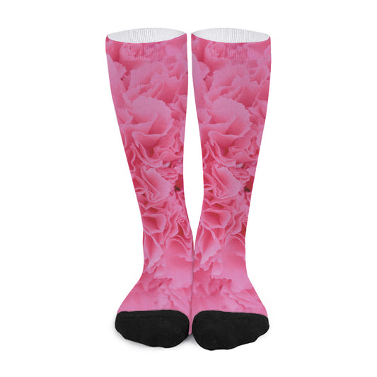 Pink Carnation Flower Print Long Socks