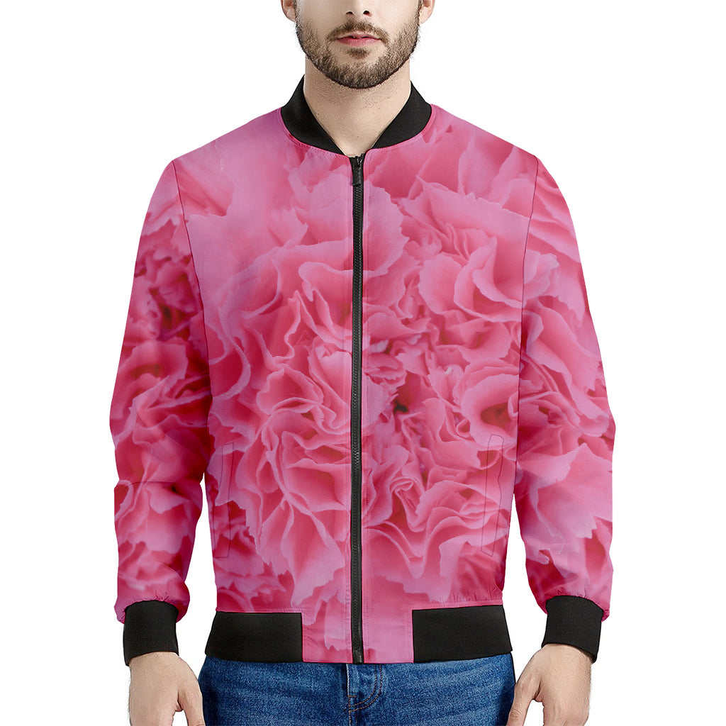 Pink Carnation Flower Print Men's Bomber Jacket