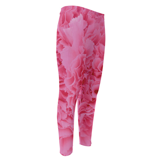 Pink Carnation Flower Print Men's Compression Pants