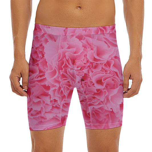 Pink Carnation Flower Print Men's Long Boxer Briefs