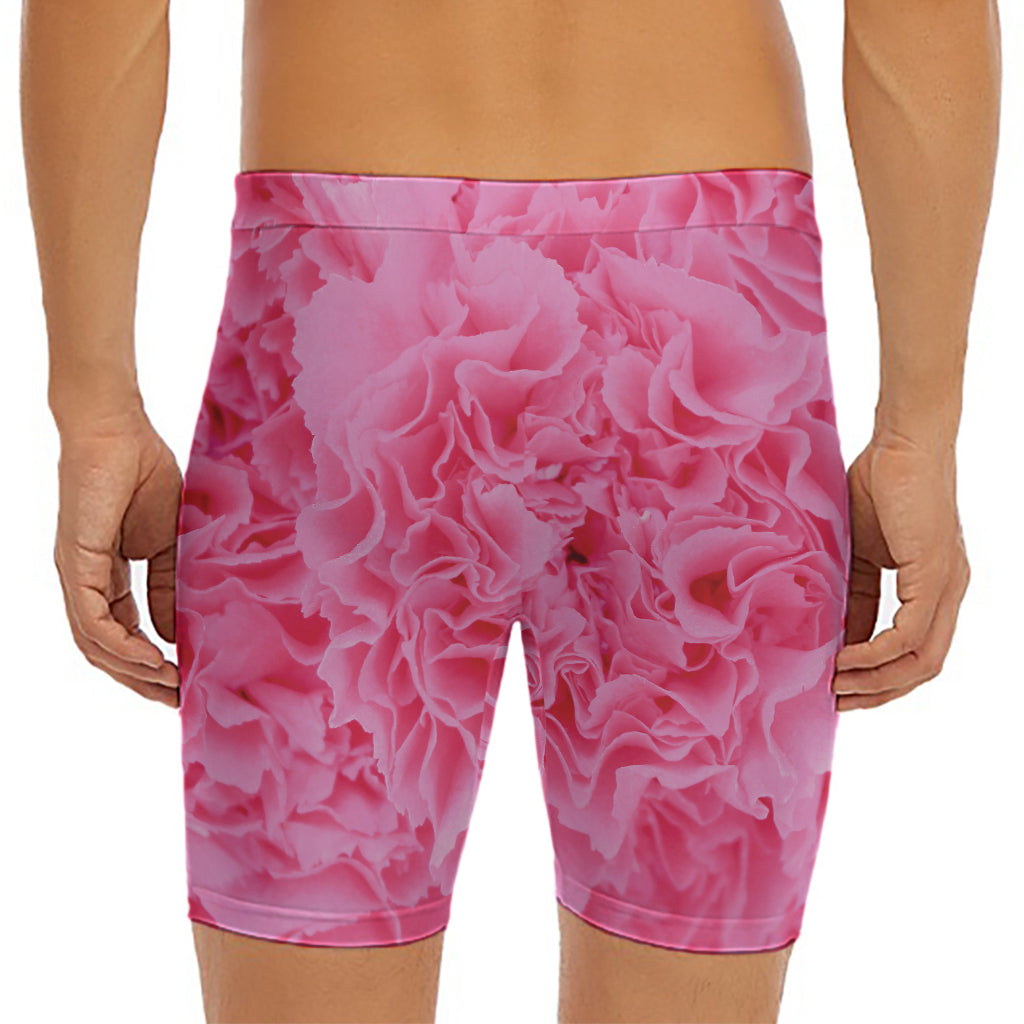 Pink Carnation Flower Print Men's Long Boxer Briefs