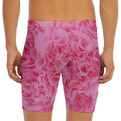 Pink Carnation Flower Print Men's Long Boxer Briefs