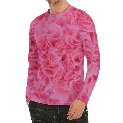 Pink Carnation Flower Print Men's Long Sleeve Rash Guard