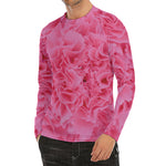 Pink Carnation Flower Print Men's Long Sleeve Rash Guard