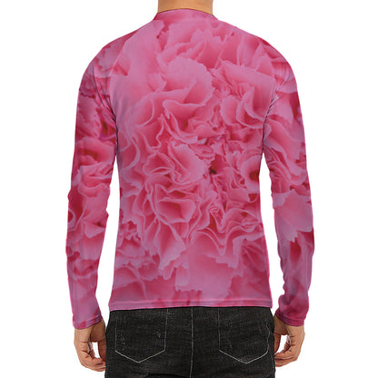 Pink Carnation Flower Print Men's Long Sleeve Rash Guard