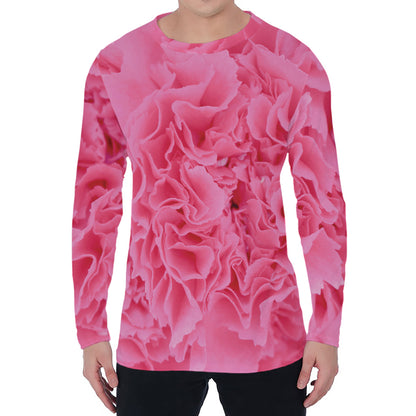 Pink Carnation Flower Print Men's Long Sleeve T-Shirt