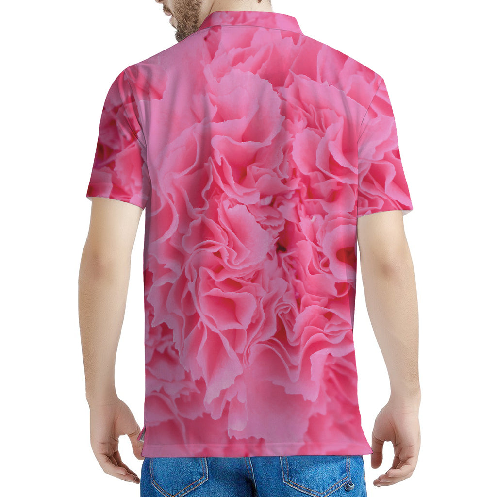 Pink Carnation Flower Print Men's Polo Shirt