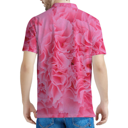 Pink Carnation Flower Print Men's Polo Shirt