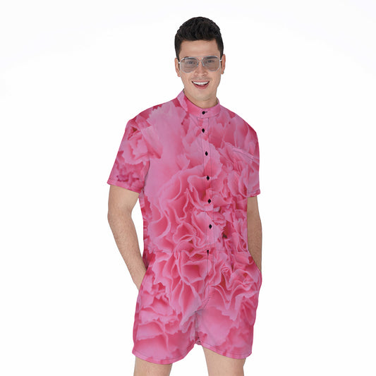 Pink Carnation Flower Print Men's Rompers