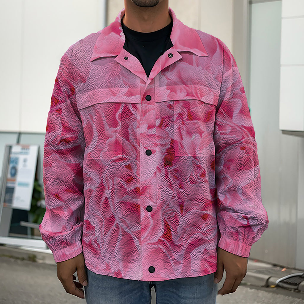 Pink Carnation Flower Print Men's Shirt Jacket