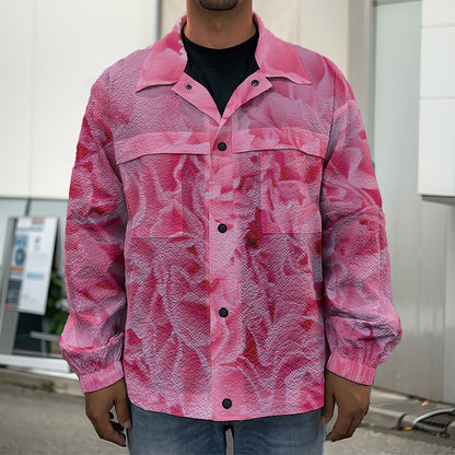 Pink Carnation Flower Print Men's Shirt Jacket