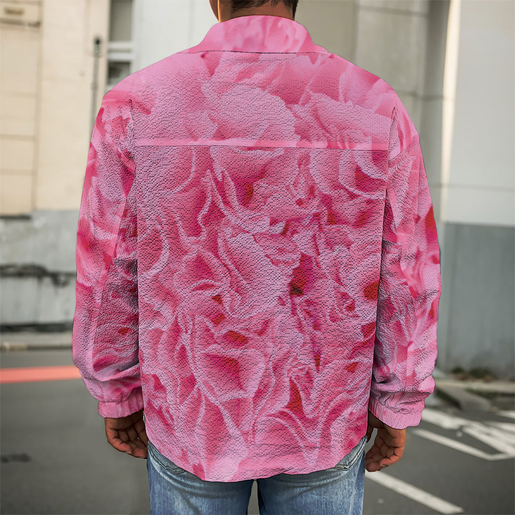 Pink Carnation Flower Print Men's Shirt Jacket