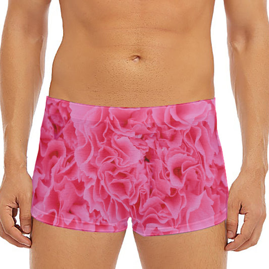 Pink Carnation Flower Print Men's Short Boxer Briefs
