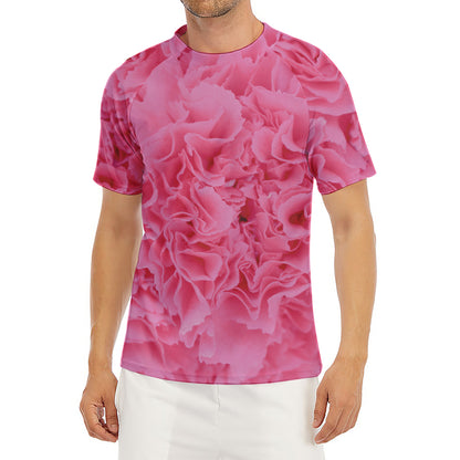 Pink Carnation Flower Print Men's Short Sleeve Rash Guard