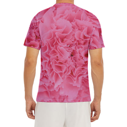 Pink Carnation Flower Print Men's Short Sleeve Rash Guard