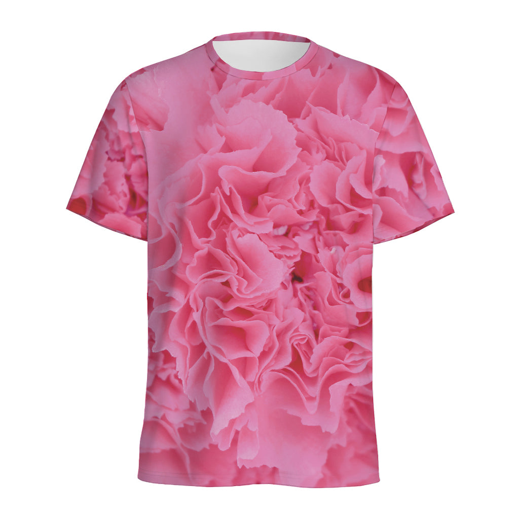Pink Carnation Flower Print Men's Sports T-Shirt
